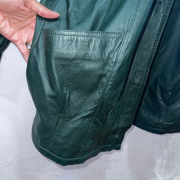 Vintage 80s Genuine Leather Bomber Jacket Coat Size Large Women's Winter Green - Picture 3 of 13